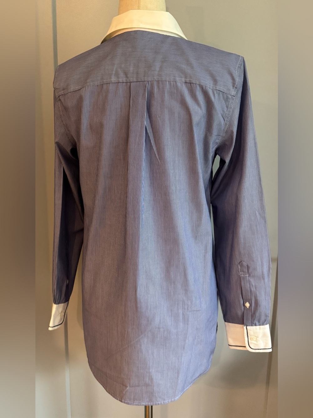 Brooks Brothers Cotton Blue Pinstripe Button-Down Shirt w/ White Contrast Collar - Picture 5 of 8